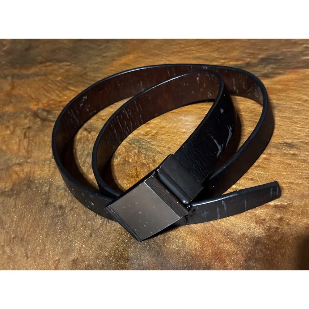 Mens Black Leather‎ Belt Reversible Buckle Casual Dress Formal